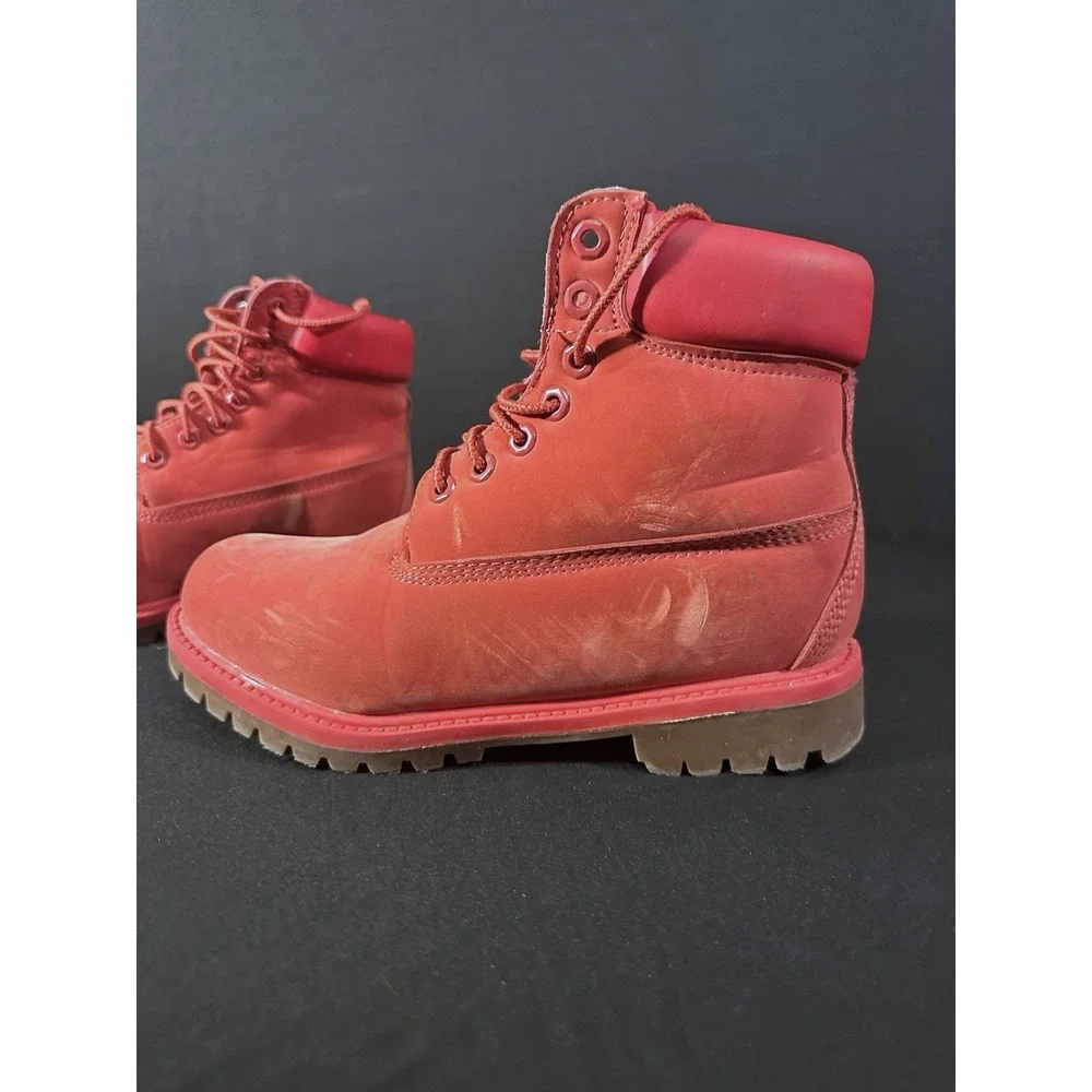 Timberland Juniors Red Nubuck Boots‎ Size 6 Classic Lace Up Waterproof Outdoor